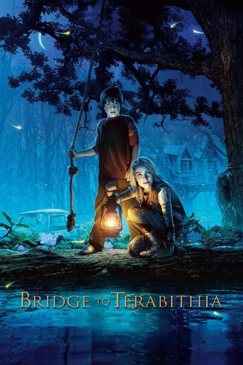 The poster captures a mystical night scene with a young girl and a boy standing under a large tree, holding lanterns that cast warm light against the dark blue sky. A crescent moon hangs above, and a quaint house is visible in the background. The overall mood is enchanting and serene, evoking won...