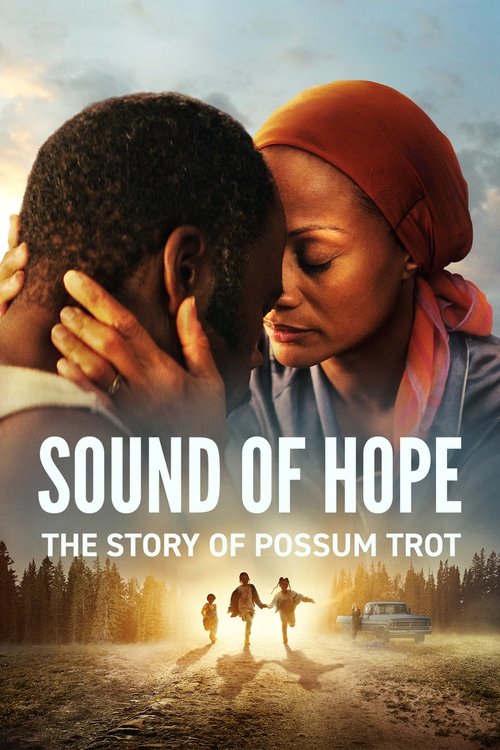 The poster features a tender moment between a man and woman, with warm golden hues and soft lighting creating a hopeful atmosphere. The title "Sound of Hope" is prominently displayed in bold white letters, emphasizing the uplifting theme.