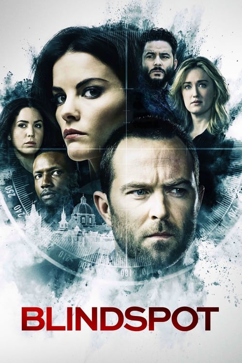 The poster features a dramatic group of characters with intense expressions, set against a dark, stormy background. The muted colors and shadowy tones evoke a sense of mystery and suspense, hinting at a thriller or drama series.
