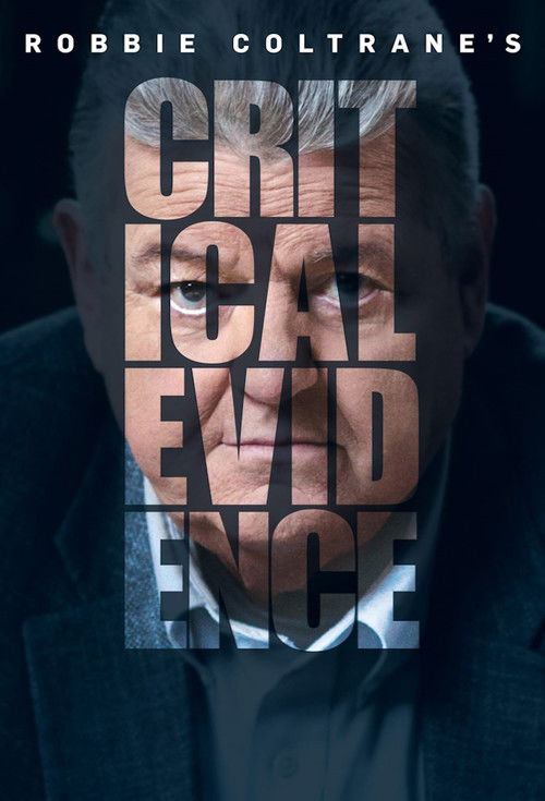 The poster features a close-up of a man's face with the title "CRITICAL EVIDENCE" overlaid in bold, fragmented letters. The muted tones and shadowy atmosphere convey a serious, investigative tone, suggesting a documentary or investigative drama.