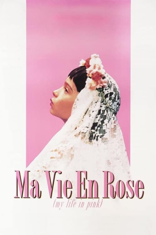 The poster features a woman in a white wedding dress with a floral headpiece, her head tilted back against a soft pink background. The title "Ma Vie En Rose" is prominently displayed in elegant script, evoking romance and nostalgia. The overall mood is serene and dreamy, capturing the essence of ...