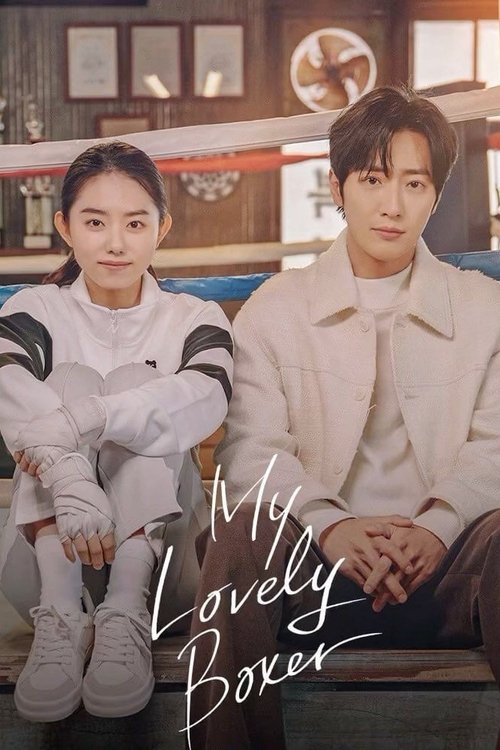 The poster features two young men and women in casual, relaxed poses on a wooden bench. The warm, golden lighting enhances the cozy atmosphere, while the soft pastel tones of their outfits create a gentle, inviting mood. The title "My Lovely Boxer" is elegantly written in white script, adding a t...