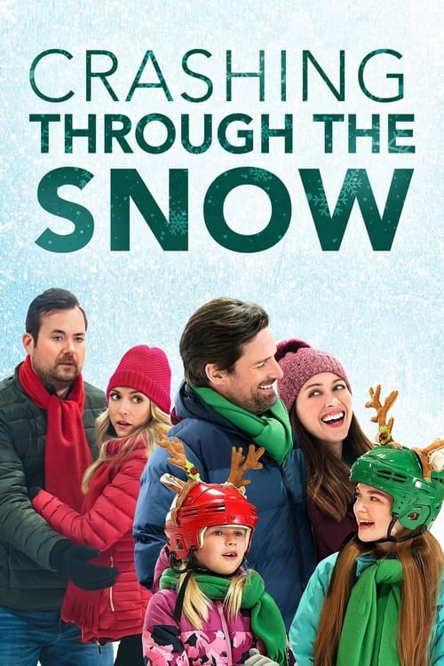 The poster features a family of five in winter attire, with a cheerful and joyful mood. The warm colors of reds, greens, and blues contrast with the white snow background, evoking a cozy and festive atmosphere.