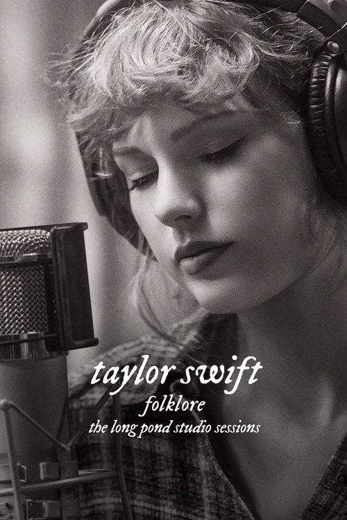 The black-and-white image captures Taylor Swift with headphones, her eyes closed in a moment of deep concentration. The soft, warm tones of the photograph evoke a nostalgic and intimate atmosphere, perfectly suited for the film's exploration of her musical journey.