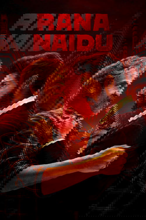 The poster features a dramatic confrontation between two men against a dark, moody background. The man on the left, with gray hair and a beard, holds a gun while the man on the right, with dark hair and a beard, looks intently at him. The red and black color scheme creates a tense atmosphere, emp...