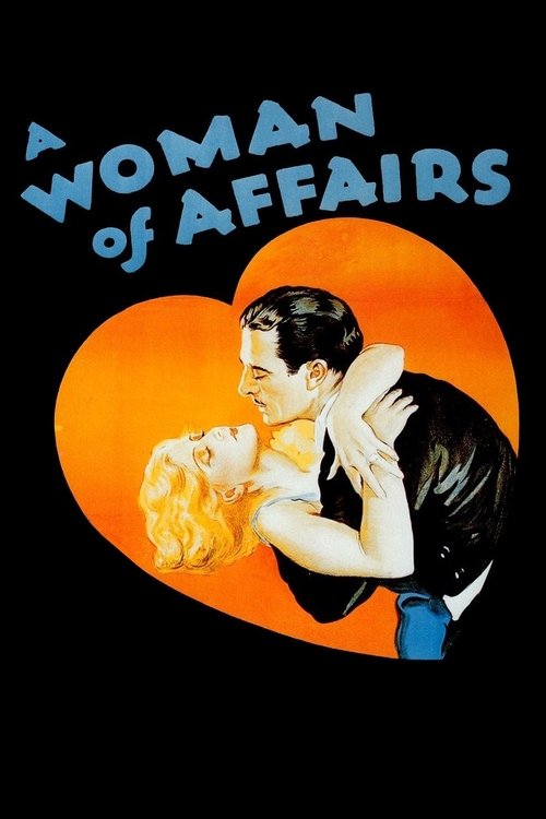 The poster features a romantic couple embracing within a vibrant orange heart against a black background. The title, "A Woman of Affairs," is written in bold, playful blue letters at the top. The warm colors evoke a sense of passion and romance, capturing the essence of the film's themes.