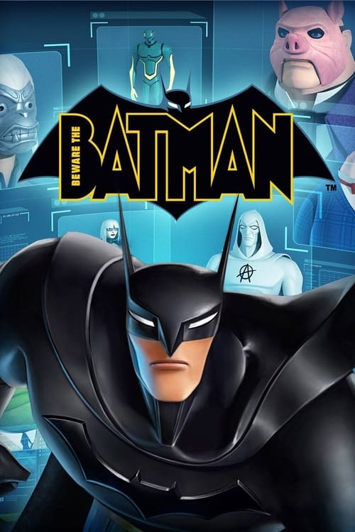The poster features a menacing Batman in the foreground, with a sinister, menacing tone. The background includes menacing characters, including a large, menacing figure in the background, and a menacing figure in the background. The colors are dark and ominous, with a blue and black color scheme....