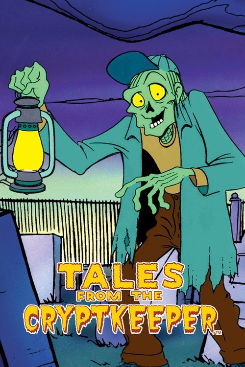 The poster features a spooky green zombie with glowing yellow eyes, holding a lantern that emits warm yellow light. The eerie atmosphere is enhanced by the dark purple background and the ominous title text in bold, yellow letters.
