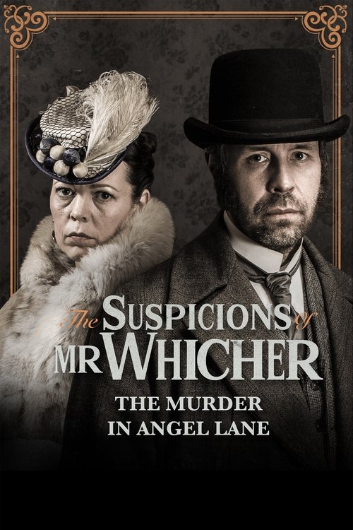 The poster features a sepia-toned image of two elegantly dressed men in Victorian-era attire, one in a top hat and the other in a feathered hat. The muted brown and black color scheme evokes a somber, mysterious atmosphere, suggesting a crime drama with a noir aesthetic.