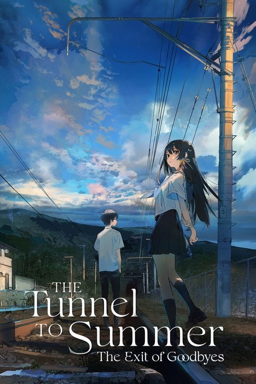 The poster features a young couple walking through a tunnel at sunset, with the girl in a white shirt and black skirt and the boy in a white t-shirt and dark pants. The warm golden light from the setting sun creates a nostalgic and romantic atmosphere, while the blue sky and clouds add depth to t...