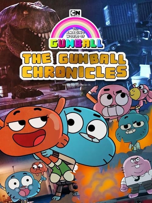 This vibrant poster features colorful characters like Gumball, Theo, and others in a lively nighttime scene. The warm orange and blue hues create a cheerful atmosphere, while the dark city skyline adds depth. The dynamic poses and expressive faces suggest an adventurous and fun-filled narrative.