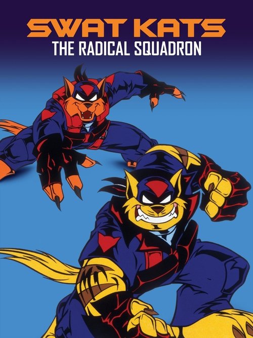 The poster features two animated characters in dynamic poses against a vibrant blue background. One character wears a red and black outfit, while the other sports a yellow and blue costume. The energetic, action-oriented style conveys a sense of adventure and excitement, fitting for a superhero-t...