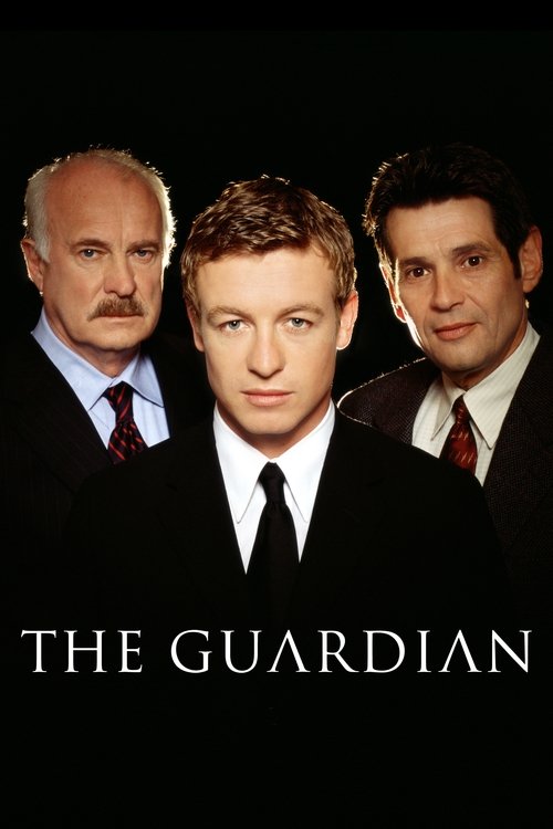 The Guardian poster features three men in formal suits against a stark black background, exuding an air of mystery and authority. The muted tones of their suits contrast with the bold white text at the bottom, creating a dramatic and classic television show aesthetic.