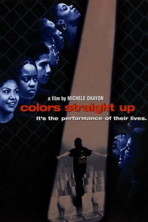 The poster features a dark, moody atmosphere with a silhouette of a person running against a blurred background. The title "Colors Straight Up" is prominently displayed in bold red text, accompanied by the tagline "It's the performance of their lives." The image evokes a sense of urgency and inte...