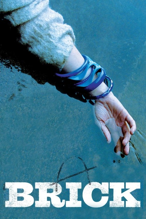 A hand reaches out from beneath the water, fingers gripping a small object, evoking a sense of mystery and suspense. The cool blue tones of the water and the stark white text of "BRICK" create a visually striking and atmospheric image.