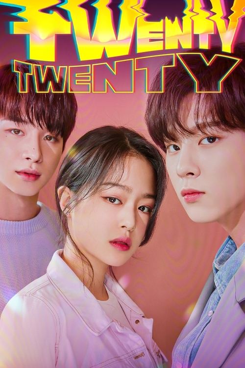 The poster features three young people in vibrant pink and purple tones, creating a dreamy atmosphere. The title "TWENTY TWENTY" is prominently displayed in bold, colorful letters. The image conveys a sense of youthful energy and optimism.