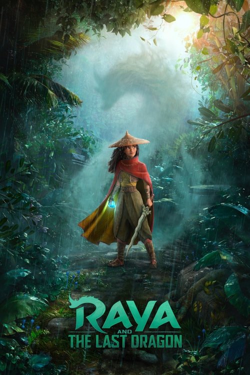 The poster features a mysterious woman in a red dress and straw hat, holding a golden bag, standing in a lush, misty jungle. The colors are rich and vibrant, with deep greens and golden hues creating a magical atmosphere. The mood is one of adventure and wonder, inviting viewers to explore the fa...