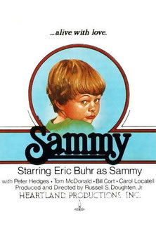 The poster features a charming illustration of a young boy with blonde hair, set against a soft blue background. The title "Sammy" is prominently displayed in bold, playful lettering. The overall design exudes a nostalgic and whimsical mood, capturing the essence of a classic children's movie.