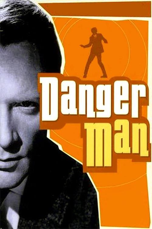 The poster features a black-and-white portrait of a man with a serious expression against an orange background. The title "Danger Man" is prominently displayed in bold, stylized lettering. A silhouette of a dancer appears in the upper right corner, adding a dynamic element. The overall mood is my...