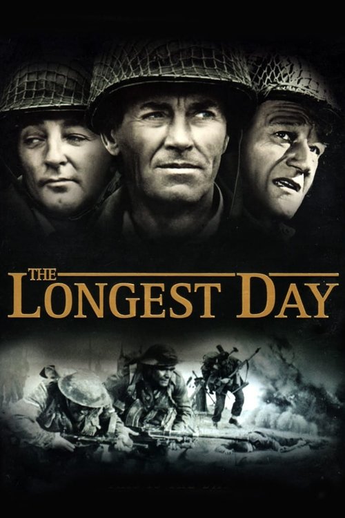 This poster features three soldiers in military uniforms against a dark, gritty background, evoking a somber and tense atmosphere. The title "The Longest Day" is prominently displayed in bold, golden letters, suggesting a dramatic and epic narrative. The overall design conveys a sense of resilien...