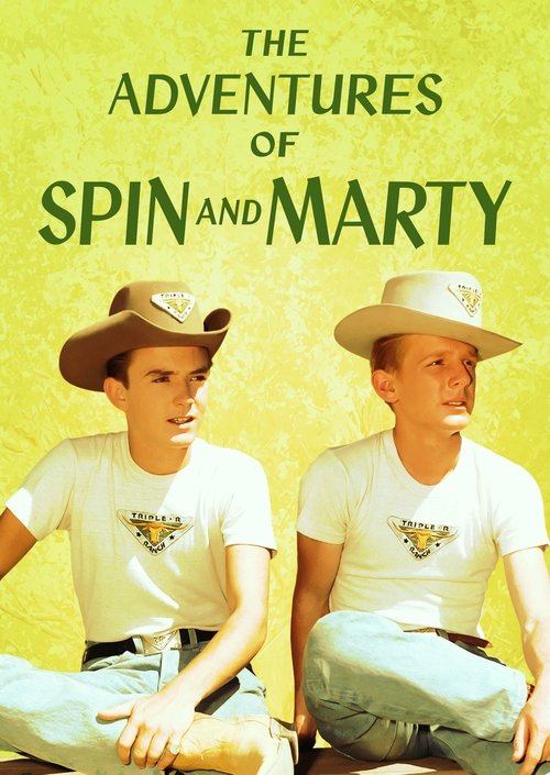 This TV show poster features two young men in cowboy hats and white t-shirts, sitting on a yellow background. The vibrant colors and playful design evoke a fun, adventurous mood, capturing the essence of a classic western adventure.