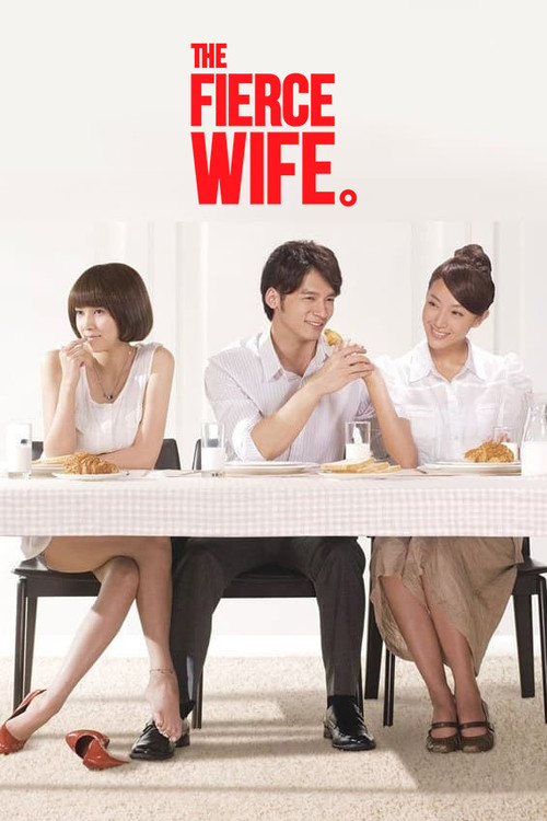 The poster features three women in a bright, modern kitchen, exuding a mix of tension and humor. The red title stands out against the white background, emphasizing the show's dramatic tone. The mood is playful yet serious, suggesting a blend of comedy and drama.