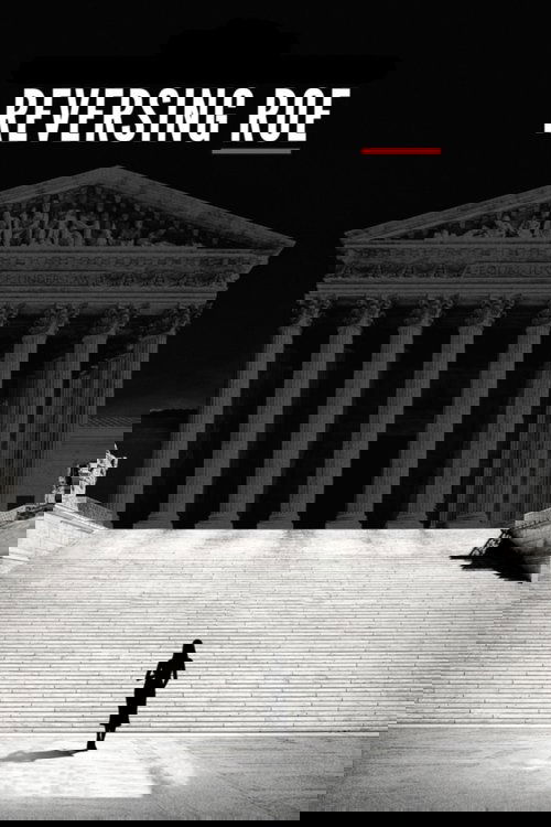 The poster features a lone figure walking toward a grand, classical building bathed in dramatic lighting. The black-and-white aesthetic creates an eerie, mysterious atmosphere. The title "Reversing Roe" is prominently displayed at the top, hinting at a political thriller or drama.