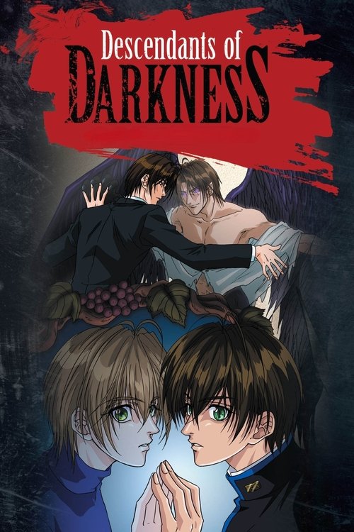 The poster features a dramatic scene with two young men in the foreground, their eyes wide and expressions intense, while a third figure in dark clothing looms in the background, adding to the ominous atmosphere. The color palette is dark with red accents, creating a sense of mystery and danger.