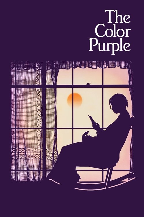 The poster features a silhouetted woman reading on a rocking chair against a window at sunset, evoking a sense of quiet contemplation. The deep purple background contrasts with the warm sunset glow, creating a moody and introspective atmosphere.