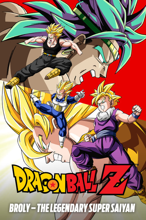 This vibrant Dragon Ball Z poster features three super Saiyan forms in dynamic poses against a fiery red background. The characters exude power and energy, with bright colors like purple, blue, and gold dominating the scene. The title "Dragon Ball Z" is prominently displayed in bold yellow letter...