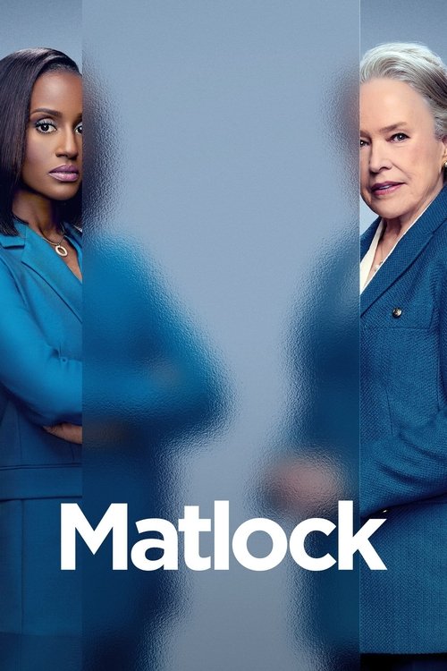 The poster features two women in matching blue suits against a soft gradient background. The woman on the left has dark hair and a confident expression, while the woman on the right has white hair and a more serious demeanor. The title "Matlock" is prominently displayed in bold white letters at t...