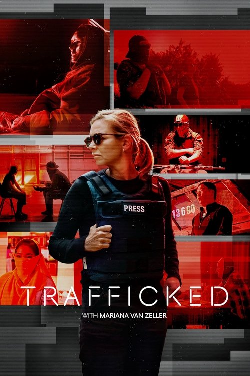 A gritty, red-tinted poster featuring a woman in sunglasses, surrounded by fragmented images of people in various settings. The mood is intense and dramatic, suggesting a thriller or crime drama.