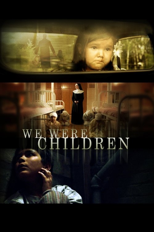 The poster features a dark, moody atmosphere with sepia tones and muted colors. It depicts young children in various emotional states—some looking sad, others with hopeful expressions—against a backdrop of dimly lit streets and buildings. The title "WE WERE CHILDREN" is prominently displayed in b...