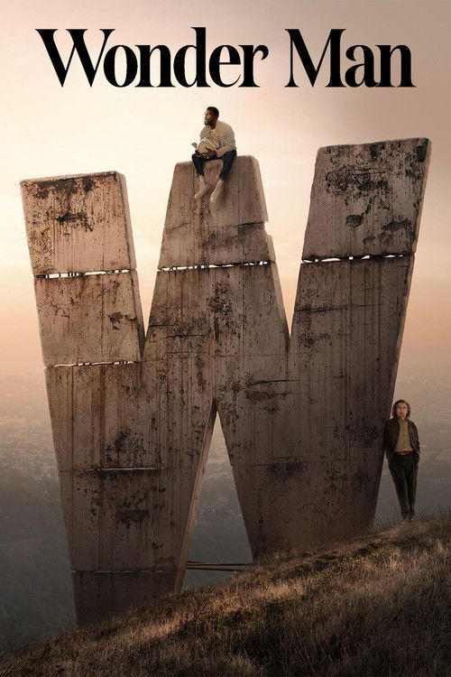 The poster features a lone figure climbing a massive, weathered "W" against a hazy sunset. A smaller person stands in the foreground, while the climber sits atop the top letter. The muted earth tones and soft lighting evoke a sense of solitude and introspection.