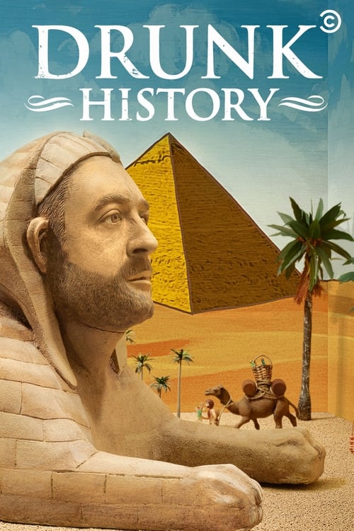 This TV show poster features a serene Egyptian pharaoh reclining in the foreground, with vibrant golden pyramids and lush palm trees in the background. The warm sandy tones and golden hues create a dreamy, nostalgic atmosphere, evoking a sense of timeless elegance and historical wonder.