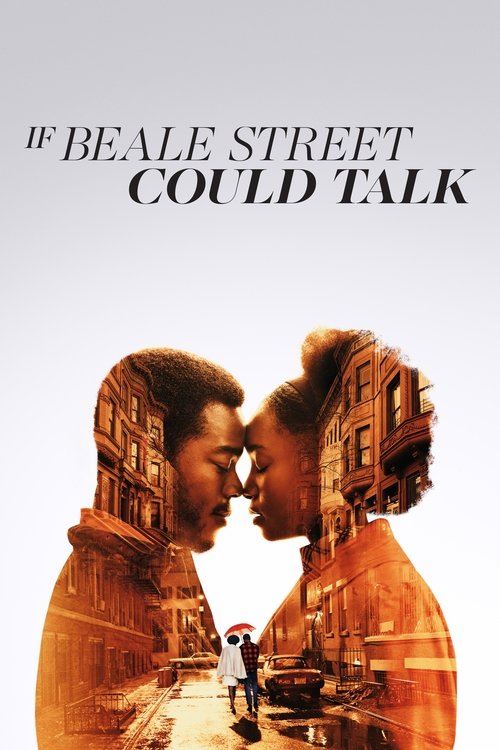 The poster features two silhouetted figures in a warm, sepia-toned street scene, evoking a nostalgic and melancholic mood. The title, "If Beale Street Could Talk," is prominently displayed at the top, hinting at a surreal or dreamlike narrative.
