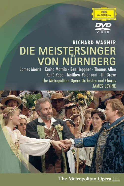 The poster features a lively scene of musicians in colorful costumes, with warm lighting and a festive atmosphere. The vibrant colors and dynamic composition evoke the spirit of the Meistersinger tradition.