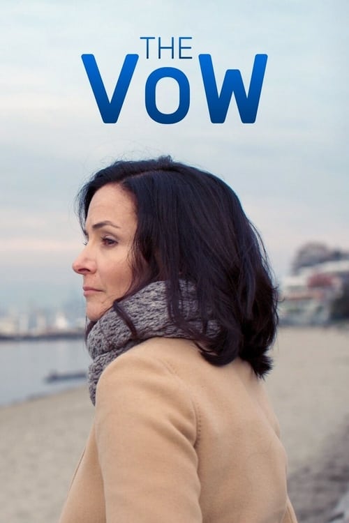 The poster features a woman with dark hair and a patterned scarf, gazing thoughtfully into the distance. She wears a beige coat against a soft, muted background. The title "THE VOW" appears in bold blue letters at the top, evoking a sense of longing and introspection. The overall mood is serene y...