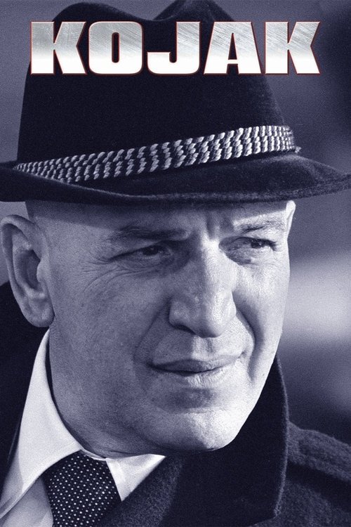 The poster features a black-and-white portrait of a man in a fedora, exuding a noir atmosphere. The bold, metallic text "KOJAK" dominates the top, suggesting a gritty, action-oriented drama. The muted tones and shadowed background evoke a sense of mystery and tension, hinting at a thrilling story.
