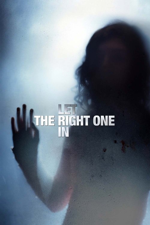 The poster features a ghostly figure with a translucent, ethereal appearance, set against a misty, pale background. The title "Let the Right One In" is prominently displayed in bold, white letters, evoking a sense of mystery and suspense. The overall mood is eerie and haunting, with the ghostly f...