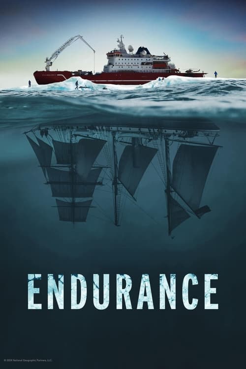 The poster depicts a dramatic underwater scene with a red fishing boat floating above calm, blue waters. The title "ENDURANCE" is prominently displayed in bold white letters at the bottom. The mood is mysterious and suspenseful, with the contrast between the surface and the submerged ship evoking...