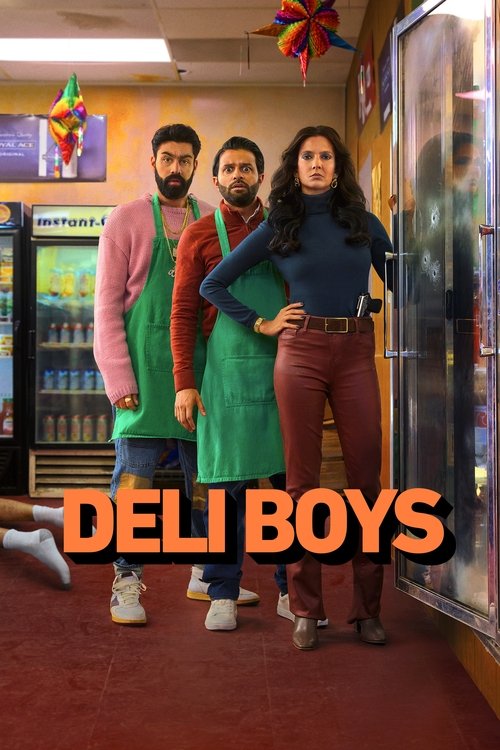 The poster features three men in colorful deli uniforms against a warm, inviting backdrop of refrigerated aisles. Their cheerful expressions and confident poses convey a lively, friendly atmosphere. The vibrant colors and bright lighting enhance the energetic mood, suggesting a fun and approachab...