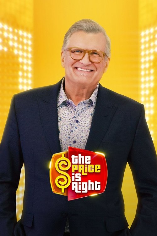 A smiling man in a suit stands against a vibrant yellow backdrop, embodying the show's classic charm. The poster features a red and white logo with "The Price Is Right" text, capturing the show's iconic red and white color scheme.