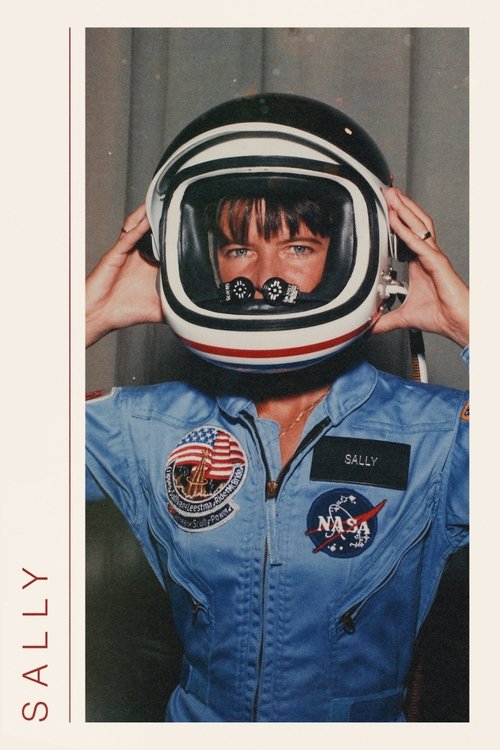 The poster features a woman in a blue astronaut uniform with a NASA patch, adjusting a helmet with a red, white, and black stripe. The mood is mysterious and adventurous, with a vintage aesthetic and muted tones.