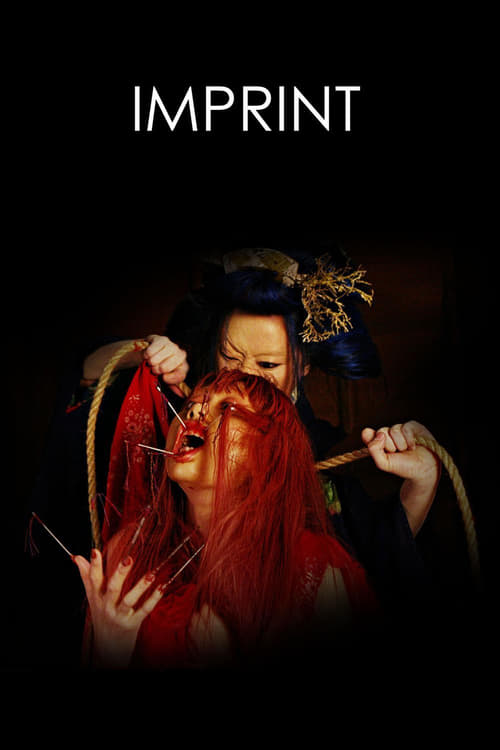 A mysterious woman with striking red hair and a dark hat holds a mirror in front of her face, creating a surreal and eerie atmosphere against a black background. The title "IMPRINT" is prominently displayed at the top.