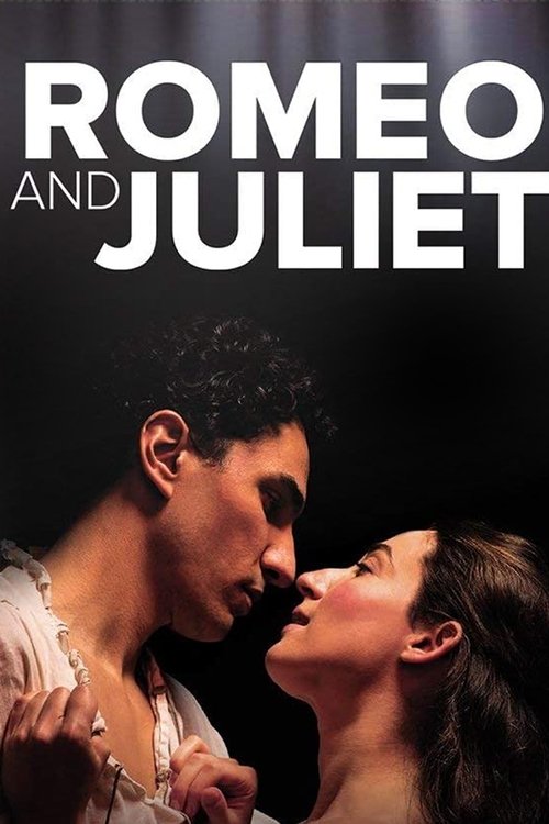 The poster features a dramatic, intimate scene with a man and woman in close proximity against a dark background. The bold, white text "ROMEO AND JULIET" dominates the top, emphasizing the film's title. The mood is intense and romantic, capturing the essence of the tragedy.