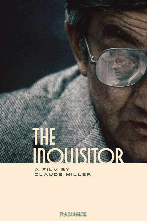 The poster features a close-up of an elderly man with glasses, his face partially obscured by shadows. The muted tones of gray and black evoke a somber, mysterious mood. The title "The Inquisitor" is prominently displayed in bold, white letters, emphasizing the film's intense and dramatic nature.