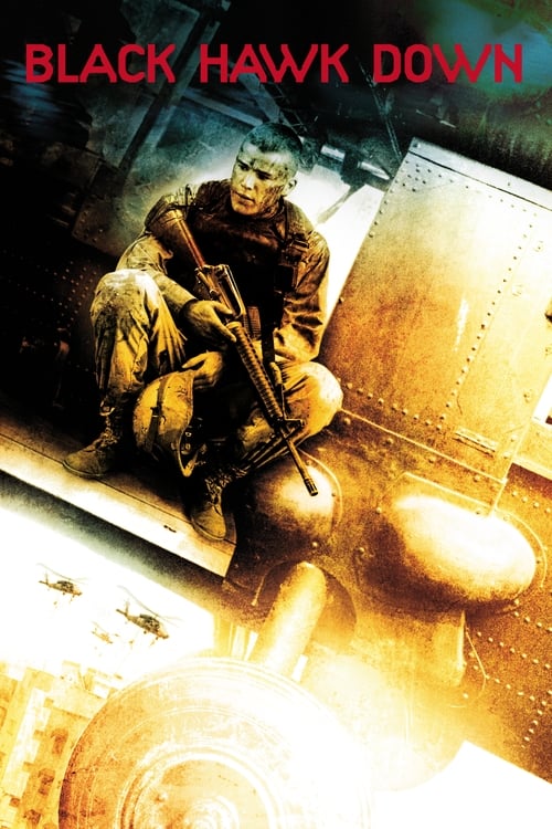 The poster depicts a tense scene of soldiers in combat gear, with one soldier kneeling while another stands nearby, both holding rifles. The warm, golden lighting creates a gritty atmosphere, while the dark background emphasizes the urgency and danger of the situation.