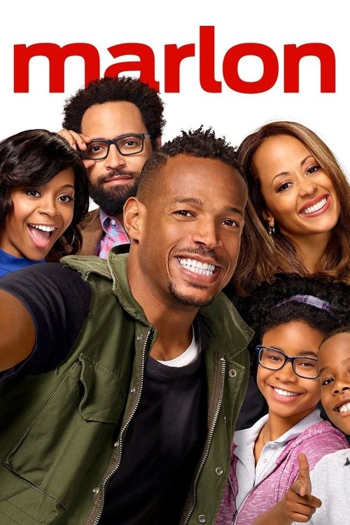 This vibrant TV poster features a group of diverse family members smiling warmly against a bold red background. The cheerful expressions convey a sense of joy and familial love, while the warm colors and close-up shots create an inviting and engaging atmosphere.