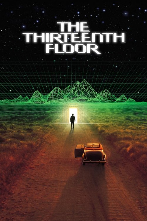 The poster depicts a lone figure walking down a deserted road under a starry sky, with a glowing green grid and distant mountains in the background. A vintage car sits in the foreground, adding to the mysterious atmosphere. The overall mood is eerie and suspenseful, suggesting a thriller or horro...